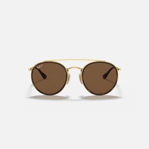 Ray Ban Round Double Bridge Aviators Polished Arista Gold / G-15 Green